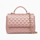 Pink Gold Leather Bag Top Handle Quilted Chain Strap for Women