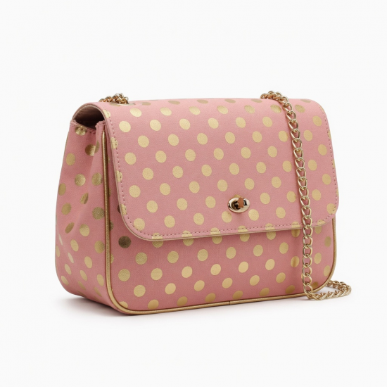 Pink Gold Shoulder Bag Chain Strap Polka Dot for Women