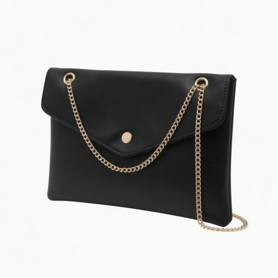 Faux Leather Clutch Chain Strap Metallic for Women
