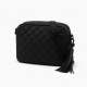 Black Quilted Crossbody Bag Tassel Strap for Women