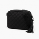 Black Quilted Crossbody Bag Tassel Strap for Women