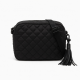 Black Quilted Crossbody Bag Tassel Strap for Women