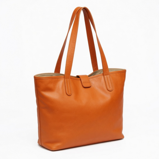 Orange Leather Tote Bag Shoulder for Women