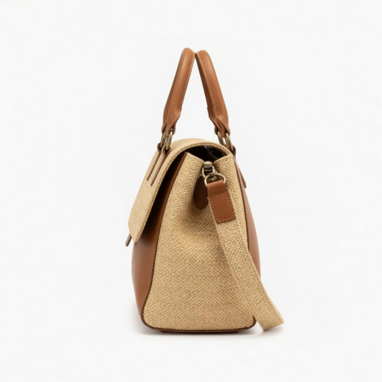 Leather Handbag Straw for Women