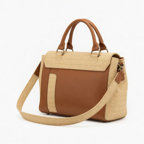 Leather Handbag Straw for Women