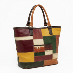 Multicolor Leather Tote Bag Patchwork Woven for Women