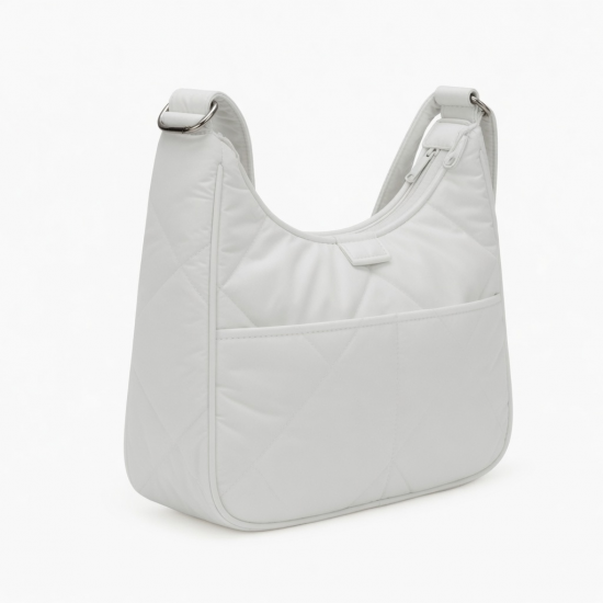 White Shoulder Bag Padded Hobo for Women