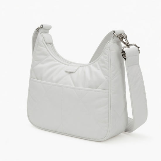 White Shoulder Bag Padded Hobo for Women
