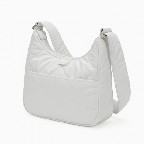 White Shoulder Bag Padded Hobo for Women