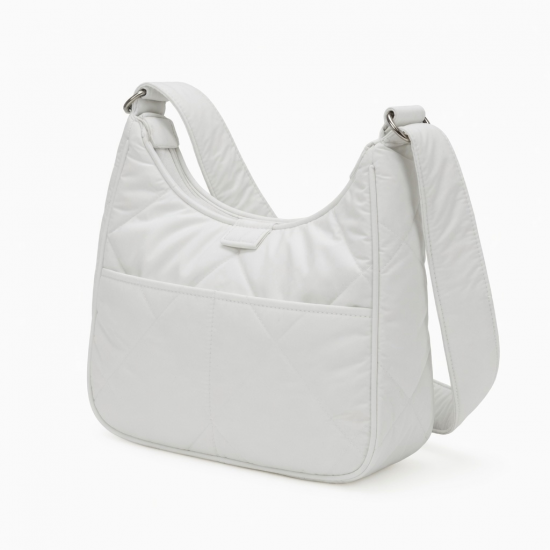 White Shoulder Bag Padded Hobo for Women