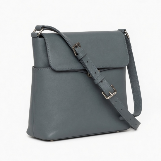 Gray Leather Crossbody Bag Silver for Women
