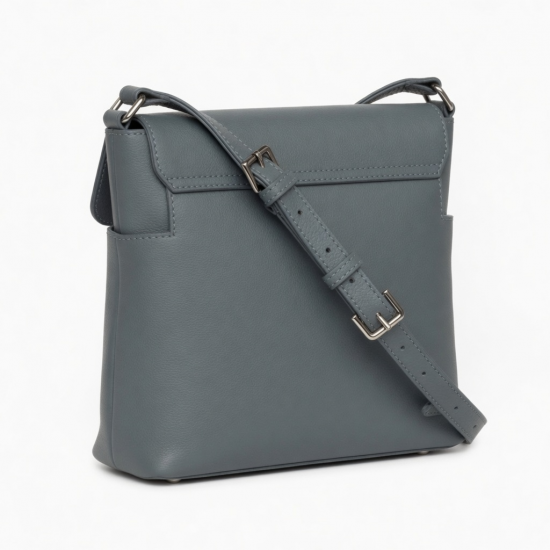Gray Leather Crossbody Bag Silver for Women