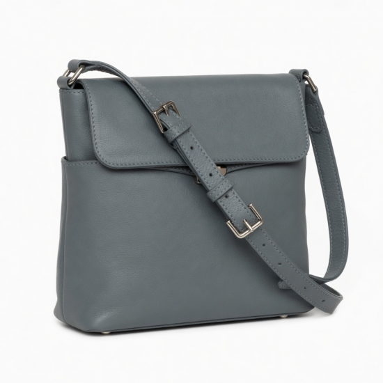 Gray Leather Crossbody Bag Silver for Women