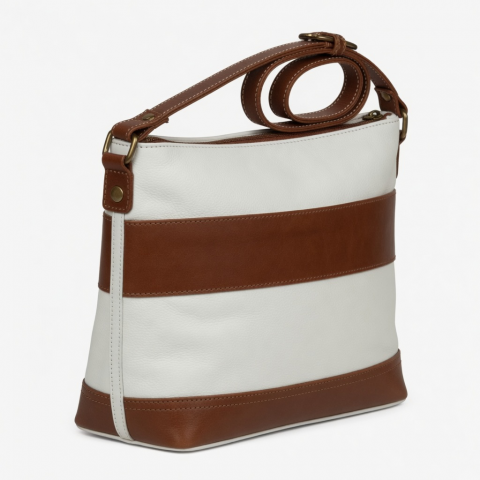 White Brown Leather Crossbody Bag Multi for Women