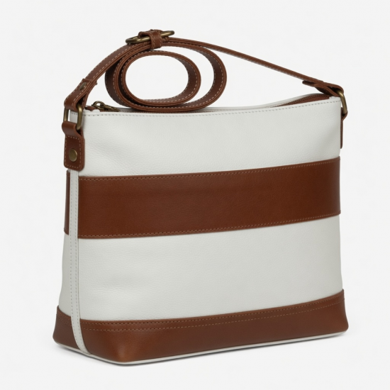 White Brown Leather Crossbody Bag Multi for Women