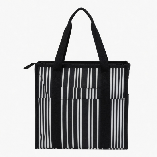 Black White Tote Bag Zipped Striped for Women