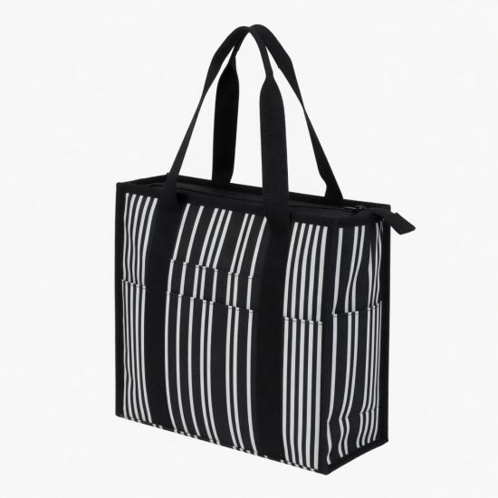 Black White Tote Bag Zipped Striped for Women