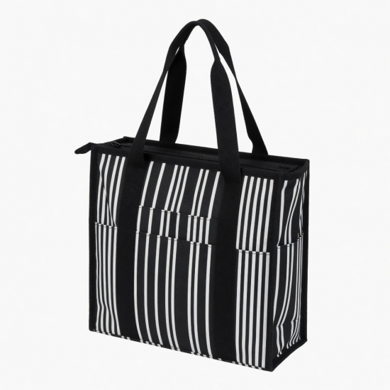 Black White Tote Bag Zipped Striped for Women