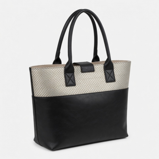 Faux Leather Tote Bag Woven Metallic for Women