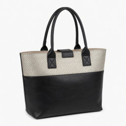 Faux Leather Tote Bag Woven Metallic for Women