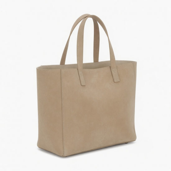 Beige Leather Tote Bag Nubuck for Women