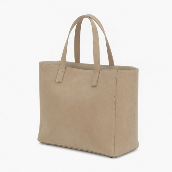 Beige Leather Tote Bag Nubuck for Women
