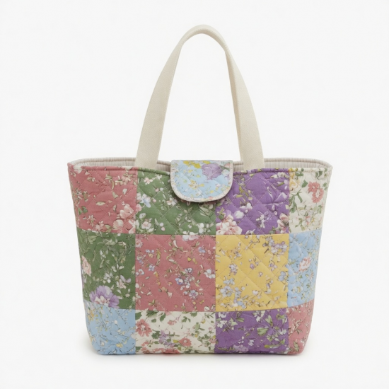 Multicolor Quilted Tote Bag Floral Cotton for Women Style 8720