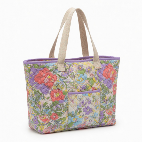 Multicolor Quilted Tote Bag Floral Cotton for Women