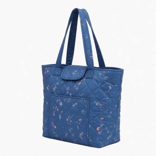 Blue Quilted Tote Bag Floral for Women