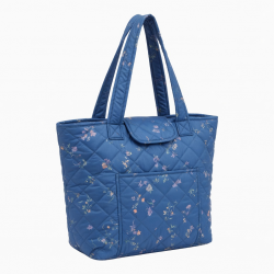 Blue Quilted Tote Bag Floral for Women