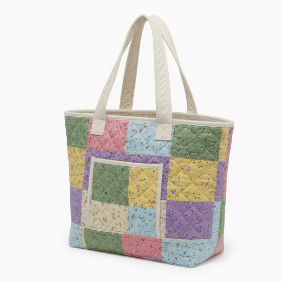 Multicolor Quilted Tote Bag Floral Cotton for Women Style 6741
