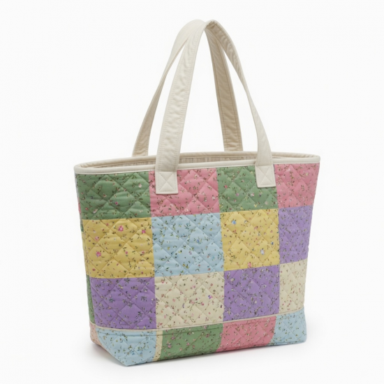 Multicolor Quilted Tote Bag Floral Cotton for Women Style 6741