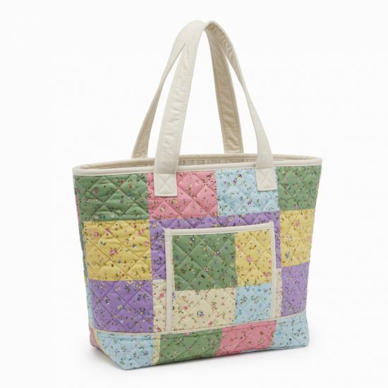 Multicolor Quilted Tote Bag Floral Cotton for Women Style 6741