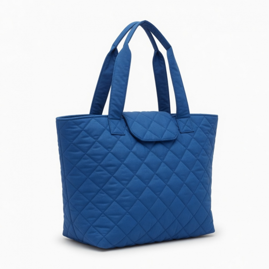 Blue Quilted Tote Bag Floral Handmade for Women