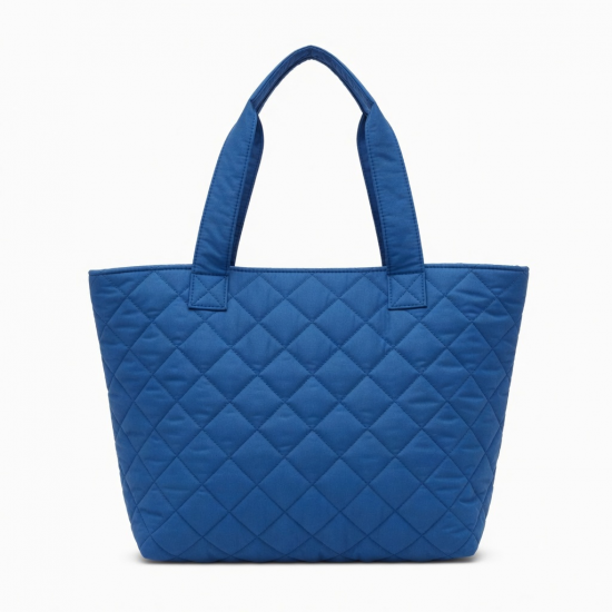 Blue Quilted Tote Bag Floral Handmade for Women