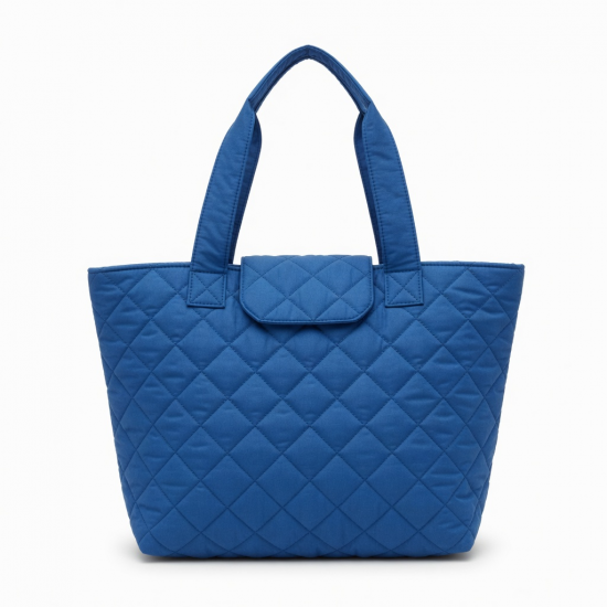 Blue Quilted Tote Bag Floral Handmade for Women