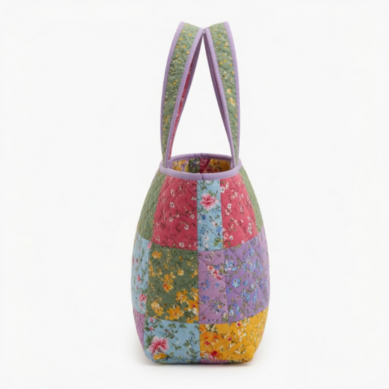 Multicolor Quilted Tote Bag Floral Handmade for Women Style 1441
