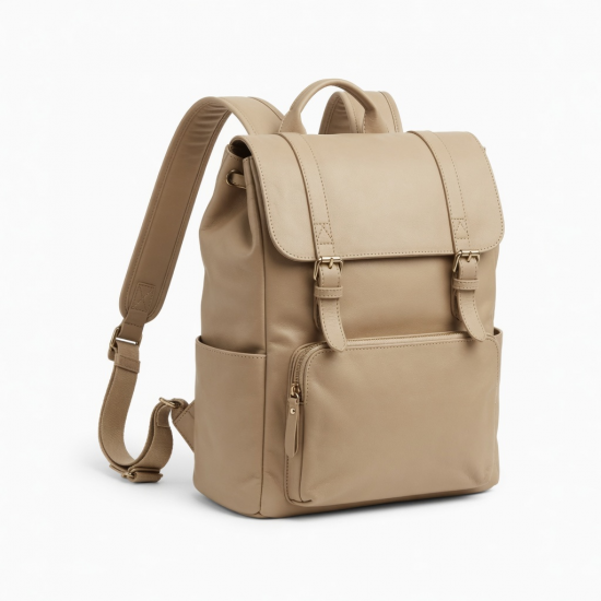 Beige Leather Backpack Laptop for Women