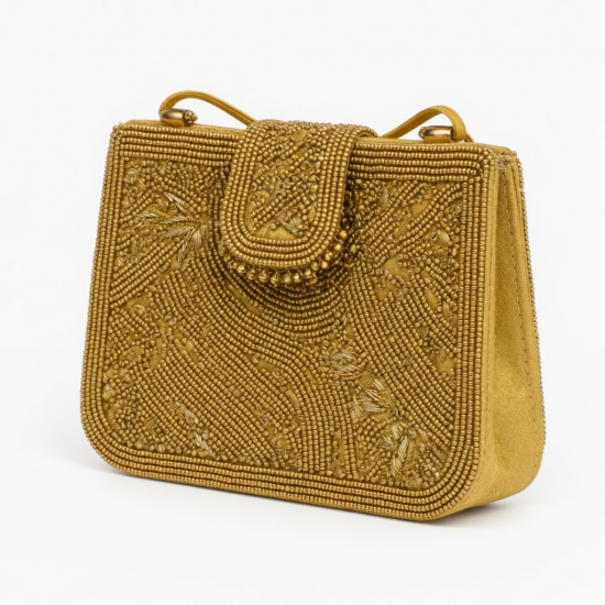 Gold Pouch Beaded Evening Handmade Handcrafted for Women