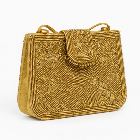 Gold Pouch Beaded Evening Handmade Handcrafted for Women